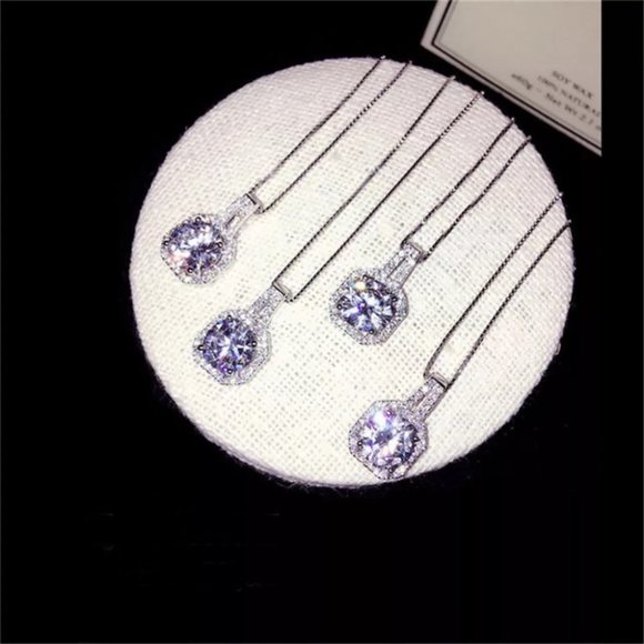 S925 Square Design Cubic Zircon Pendant Necklaces - Picture 5 of 6